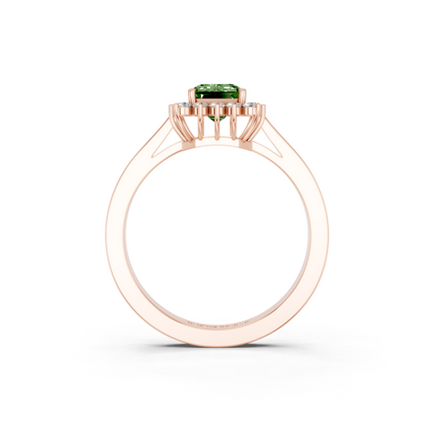 Rose gold Fancy Green Emerald  Cut Diamond Halo Ring with Round Brilliant Halo and Solitaire Band