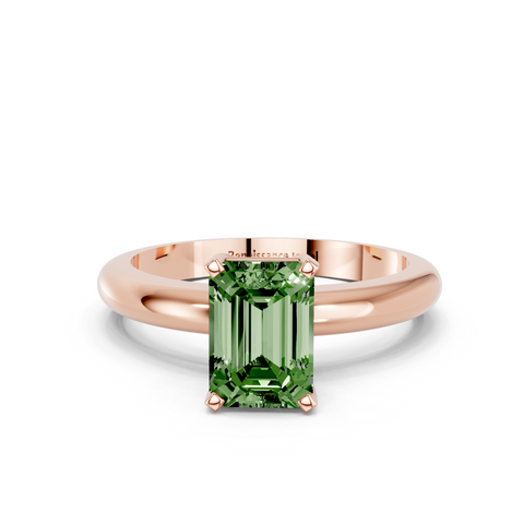 Rose gold Fancy Green Emerald  Cut Solitaire Engagement Ring with Round Band and Four-Prong Setting