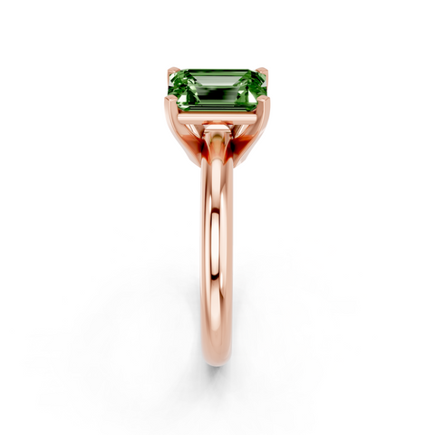 Rose gold Fancy Green Emerald  Cut Solitaire Engagement Ring with Round Band and Four-Prong Setting