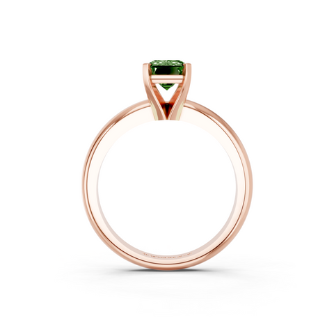 Rose gold Fancy Green Emerald  Cut Solitaire Engagement Ring with Round Band and Four-Prong Setting