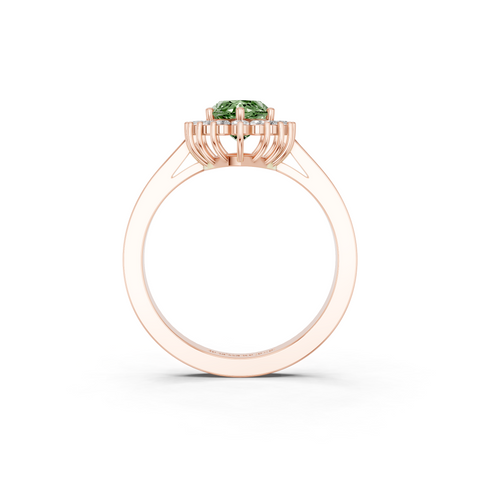 Rose gold Fancy Green Marquise  Cut Diamond Halo Ring with Round Brilliant Halo and Solitaire Band
