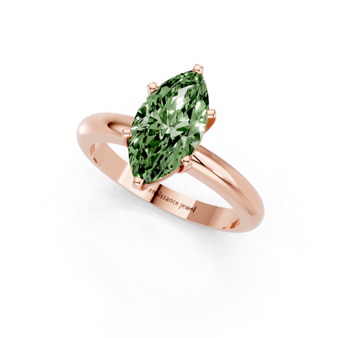 Rose gold Fancy Green Marquise  Cut Solitaire Engagement Ring with Round Band and Four-Prong Setting