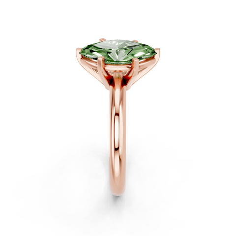 Rose gold Fancy Green Marquise  Cut Solitaire Engagement Ring with Round Band and Four-Prong Setting