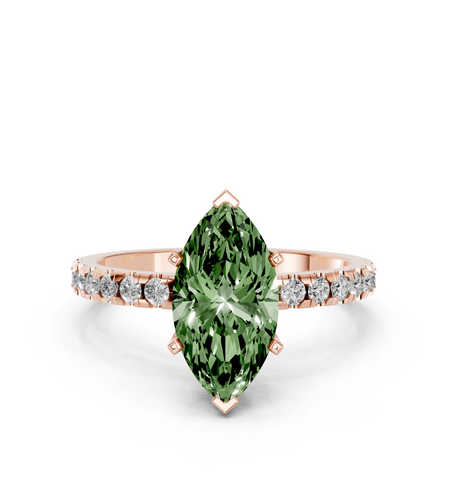 Rose gold Fancy Green Marquise  Solitaire Diamond Pavé Band with Four-Prong Setting