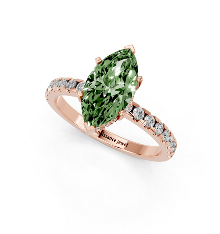 Rose gold Fancy Green Marquise  Solitaire Diamond Pavé Band with Four-Prong Setting