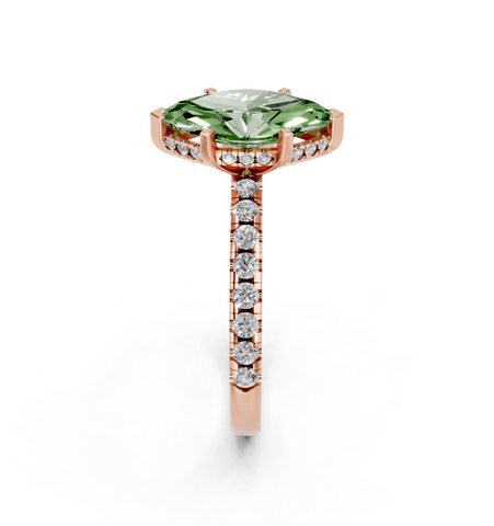 Rose gold Fancy Green Marquise  Solitaire Diamond Pavé Band with Four-Prong Setting