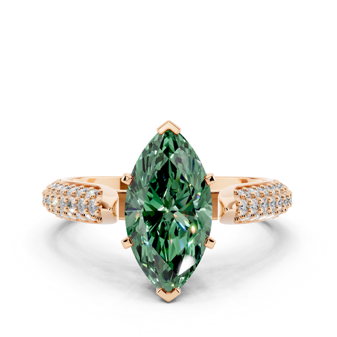 Rose gold Fancy Green Marquise  Solitaire Pavé Diamond Engagement Ring with Four-Prong Setting