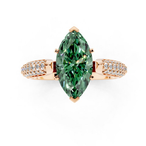 Rose gold Fancy Green Marquise  Solitaire Pavé Diamond Engagement Ring with Four-Prong Setting