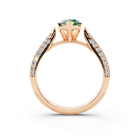 Rose gold Fancy Green Marquise  Solitaire Pavé Diamond Engagement Ring with Four-Prong Setting
