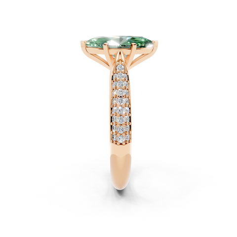Rose gold Fancy Green Marquise  Solitaire Pavé Diamond Engagement Ring with Four-Prong Setting