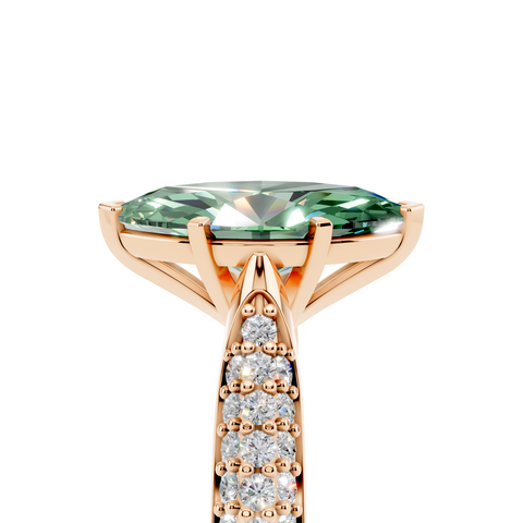 Rose gold Fancy Green Marquise  Solitaire Pavé Diamond Engagement Ring with Four-Prong Setting