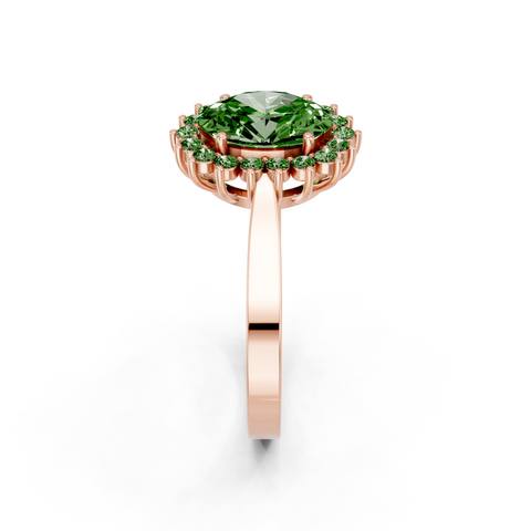 Rose gold Fancy Green Oval  Cut Diamond Halo Ring with Round Brilliant Halo and Solitaire Band