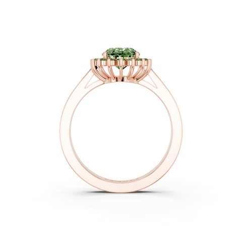 Rose gold Fancy Green Oval  Cut Diamond Halo Ring with Round Brilliant Halo and Solitaire Band