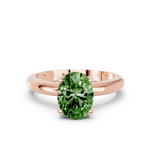 Rose gold Fancy Green Oval  Cut Solitaire Engagement Ring with Round Band and Four-Prong Setting