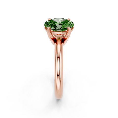 Rose gold Fancy Green Oval  Cut Solitaire Engagement Ring with Round Band and Four-Prong Setting