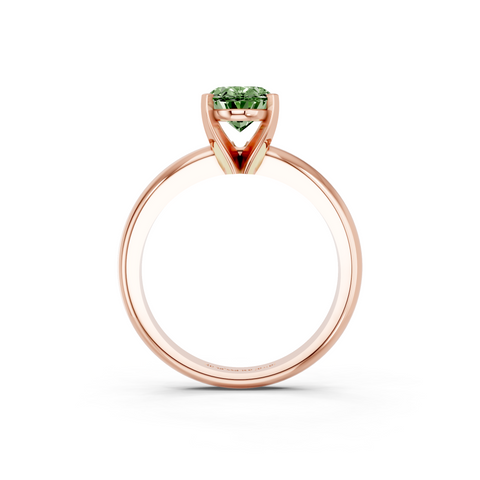Rose gold Fancy Green Oval  Cut Solitaire Engagement Ring with Round Band and Four-Prong Setting