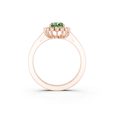 Rose gold Fancy Green Pear  Cut Diamond Pavé Band Solitaire Ring with Four-Prong Setting