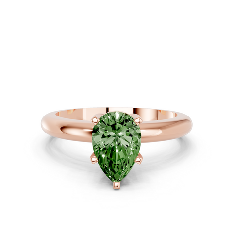 Rose gold Fancy Green Pear  Cut Solitaire Engagement Ring with Round Band and Four-Prong Setting