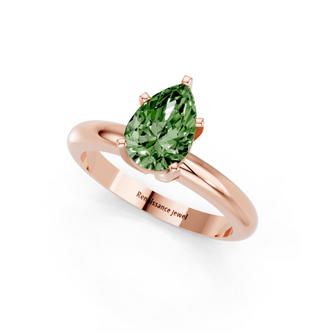 Rose gold Fancy Green Pear  Cut Solitaire Engagement Ring with Round Band and Four-Prong Setting