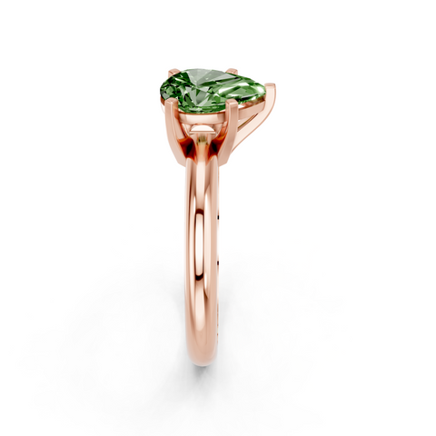 Rose gold Fancy Green Pear  Cut Solitaire Engagement Ring with Round Band and Four-Prong Setting