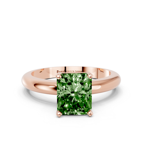 Rose gold Fancy Green Radiant  Cut Solitaire Engagement Ring with Round Band and Four-Prong Setting