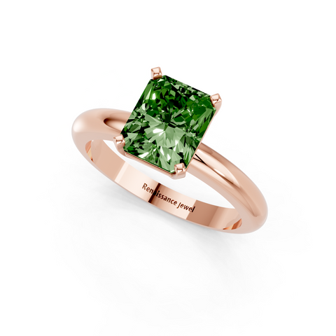 Rose gold Fancy Green Radiant  Cut Solitaire Engagement Ring with Round Band and Four-Prong Setting