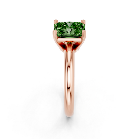 Rose gold Fancy Green Radiant  Cut Solitaire Engagement Ring with Round Band and Four-Prong Setting