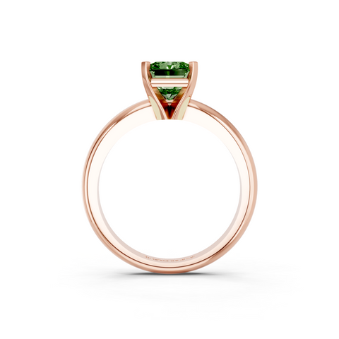 Rose gold Fancy Green Radiant  Cut Solitaire Engagement Ring with Round Band and Four-Prong Setting