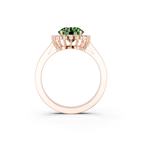 Rose gold Fancy Green Round  Cut Diamond Halo Ring with Round Brilliant Halo and Solitaire Band