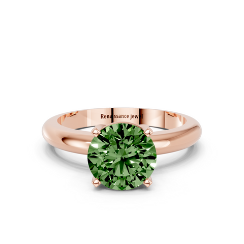 Rose gold Fancy Green Round  Cut Solitaire Engagement Ring with Round Band and Four-Prong Setting