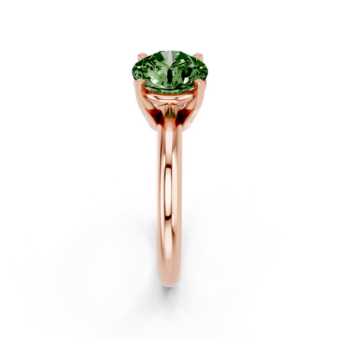 Rose gold Fancy Green Round  Cut Solitaire Engagement Ring with Round Band and Four-Prong Setting