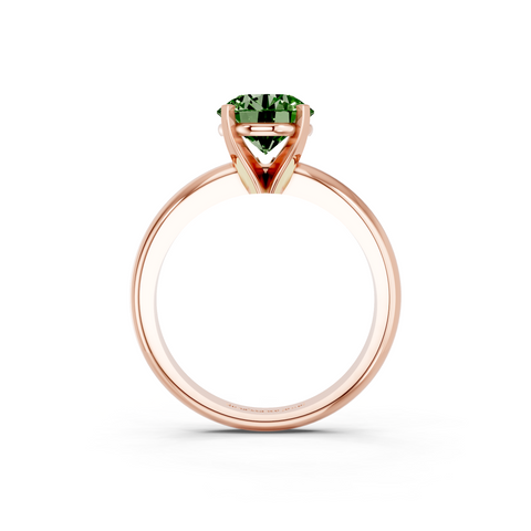 Rose gold Fancy Green Round  Cut Solitaire Engagement Ring with Round Band and Four-Prong Setting