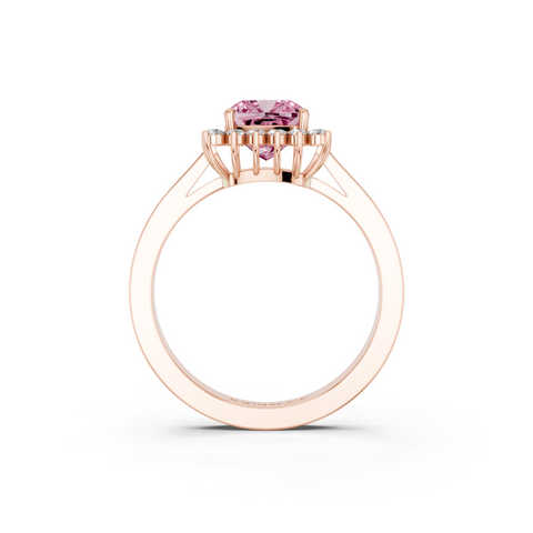 Rose gold Fancy Pink Cushion  Cut Diamond Halo Ring with Round Brilliant Halo and Solitaire Band