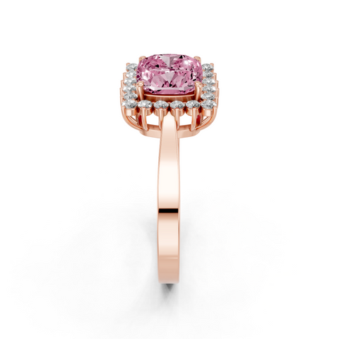 Rose gold Fancy Pink Cushion  Cut Diamond Pavé Band Solitaire Ring with Four-Prong Setting
