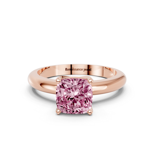 Rose gold Fancy Pink Cushion  Cut Solitaire Engagement Ring with Round Band and Four-Prong Setting