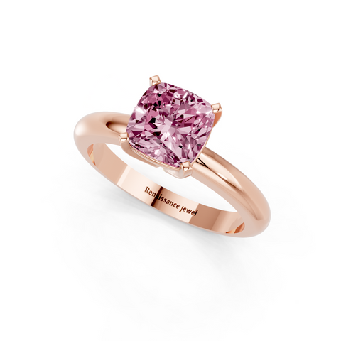 Rose gold Fancy Pink Cushion  Cut Solitaire Engagement Ring with Round Band and Four-Prong Setting