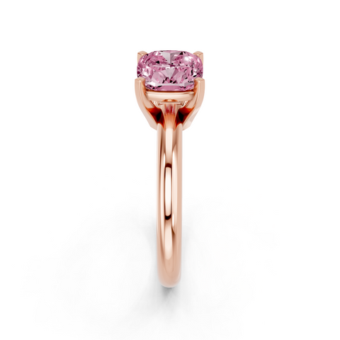 Rose gold Fancy Pink Cushion  Cut Solitaire Engagement Ring with Round Band and Four-Prong Setting