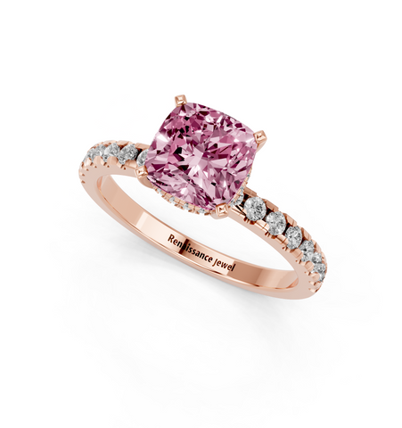 Rose gold Fancy Pink Cushion  Solitaire Diamond Pavé Band with Four-Prong Setting