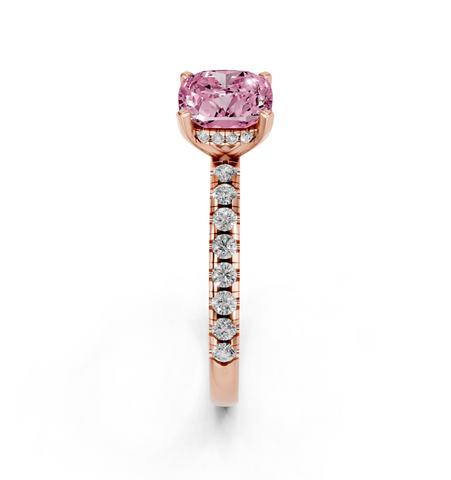 Rose gold Fancy Pink Cushion  Solitaire Diamond Pavé Band with Four-Prong Setting