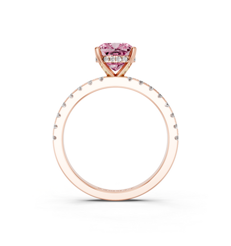 Rose gold Fancy Pink Cushion  Solitaire Diamond Pavé Band with Four-Prong Setting