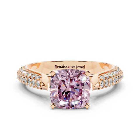 Rose gold Fancy Pink Cushion  Solitaire Pavé Diamond Engagement Ring with Four-Prong Setting