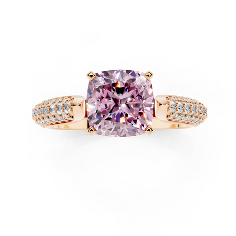 Rose gold Fancy Pink Cushion  Solitaire Pavé Diamond Engagement Ring with Four-Prong Setting