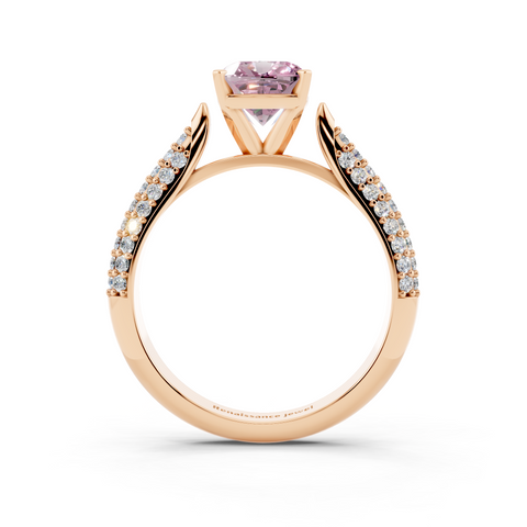 Rose gold Fancy Pink Cushion  Solitaire Pavé Diamond Engagement Ring with Four-Prong Setting