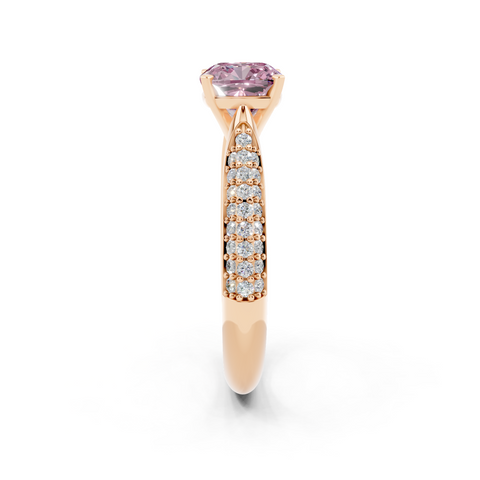 Rose gold Fancy Pink Cushion  Solitaire Pavé Diamond Engagement Ring with Four-Prong Setting