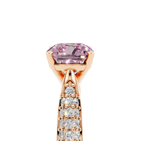 Rose gold Fancy Pink Cushion  Solitaire Pavé Diamond Engagement Ring with Four-Prong Setting