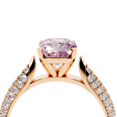 Rose gold Fancy Pink Cushion  Solitaire Pavé Diamond Engagement Ring with Four-Prong Setting