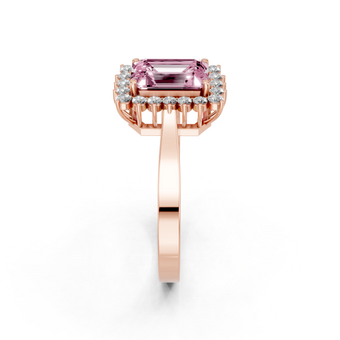 Rose gold Fancy Pink Emerald  Cut Diamond Pavé Band Solitaire Ring with Four-Prong Setting