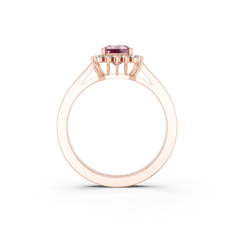 Rose gold Fancy Pink Emerald  Cut Diamond Pavé Band Solitaire Ring with Four-Prong Setting