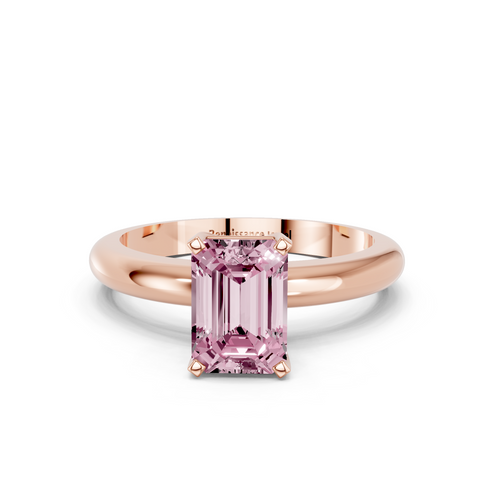 Rose gold Fancy Pink Emerald  Cut Solitaire Engagement Ring with Round Band and Four-Prong Setting