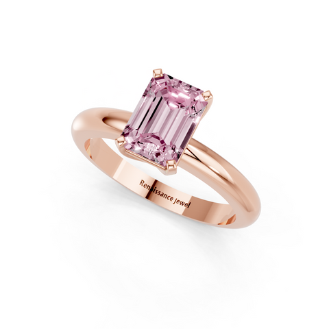 Rose gold Fancy Pink Emerald  Cut Solitaire Engagement Ring with Round Band and Four-Prong Setting